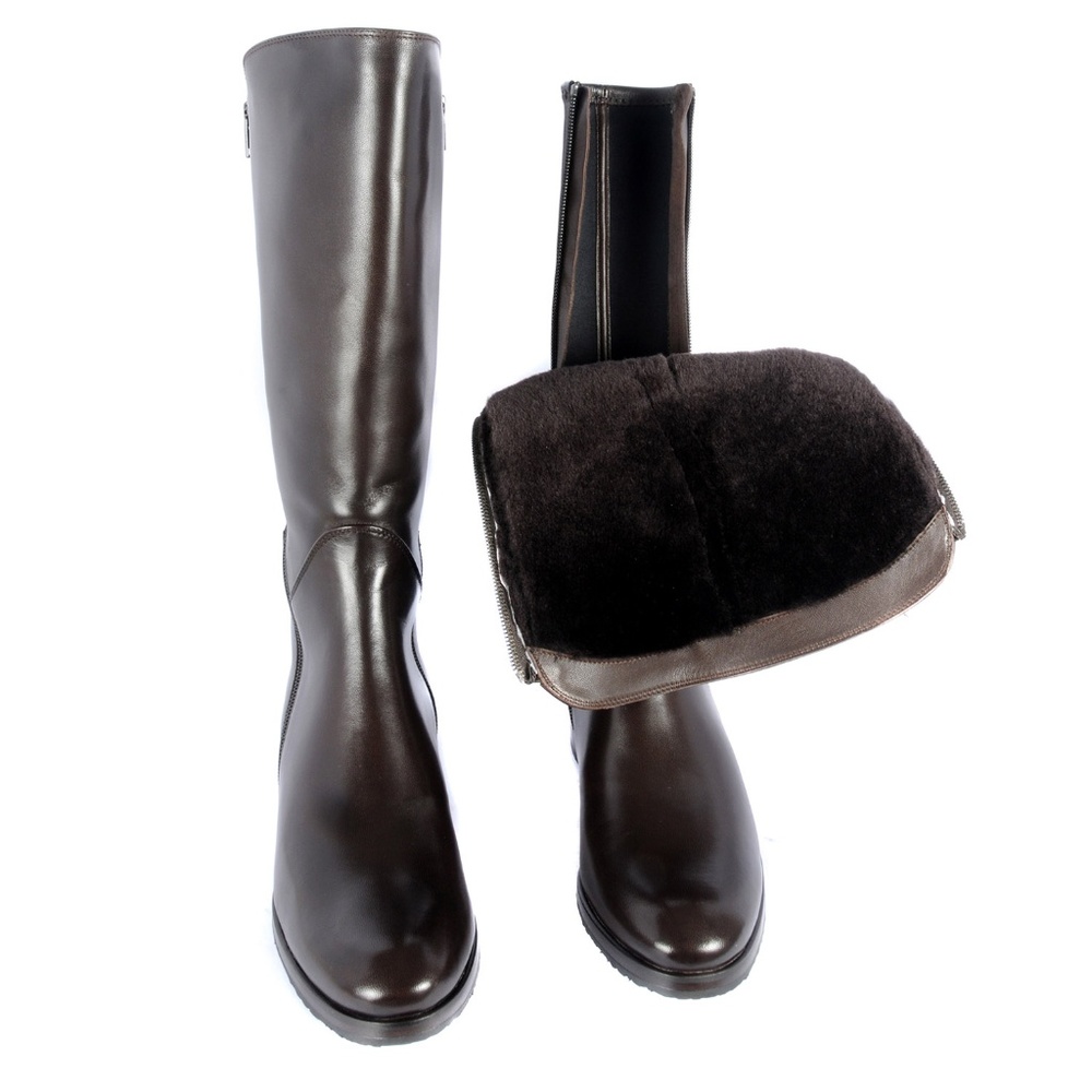 Le Pepe Napa Brn Mid Calf Boots with Shearling Fur